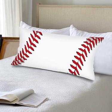 Imagem de Capas de almofada lombar de beisebol 50 x 101 cm branco e vermelho cadarços de beisebol esportes capa de travesseiro de corpo longo para cama, tema esportivo tamanho king size com fecho de envelope