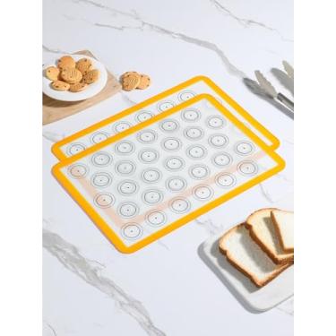 Imagem de Conjunto de 2 tapetes de silicone para assar, forros antiaderentes de macaron, forro de forno de biscoito para assadeiras, pizza, bolos, pão, preparação e cozimento de alimentos, 42 x 29,5 cm, laranja