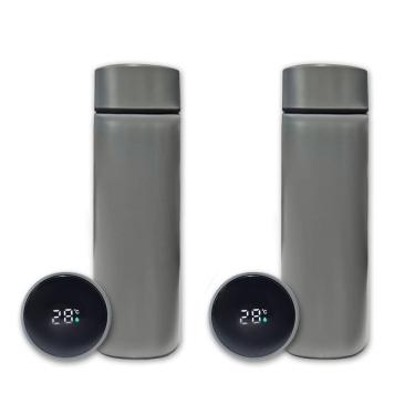 Imagem de Kit 2 Garrafa Térmica Aço Inox Termômetro Digital Led 500Ml