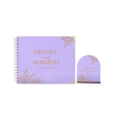 Imagem de HZGUEOSTB Livro de visitas de madeira personalizado com placa de mesa - 100 páginas em branco 27,4 x 21,3 cm encadernado em espiral Polaroid Livro para casamento, festa, aniversário, funeral