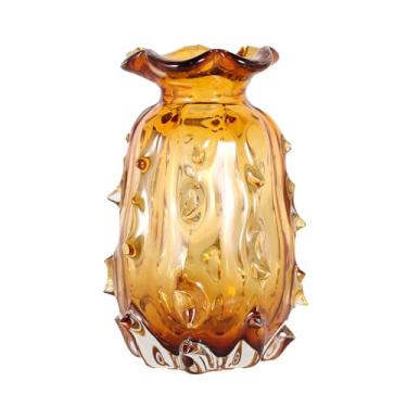 Imagem de Paramount Vaso Murano Âmbar, Vidro Artesanal, 15x23cm, Design Trouxinha, Textura Ondulada, Estilo Contemporâneo, Decorativo
