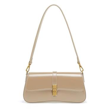 Imagem de Zecmos Bolsas de ombro femininas de couro, bolsa tiracolo pequena, bolsa clutch de couro genuíno, Damasco, Bolsa de ombro de couro