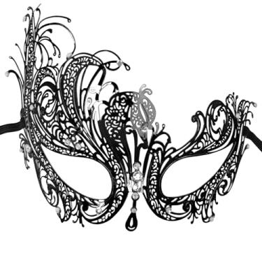 Imagem de J.CARP Máscara de baile de máscaras para mulheres, máscaras de metal com strass brilhantes, máscara de festa veneziana, decorações de carnaval, preto, estilo 1