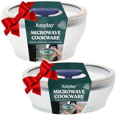 Imagem de Anyday Conjunto De Utensílios Cozinha Para Micro-Ondas, Inclui 2 Recipientes Vidro Médios Micro-Ondas Com Tampas Cozinhar No Vapor, Assar, Servir E Armazenar Alimentos, 16 Cm Profundidade 18