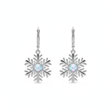 Imagem de Brincos de argola de floco de neve com fecho de leverback delicado de inverno com pingente de flor de neve, brincos de argola de pressão, moda de Natal, Natal, Natal, Ano Novo