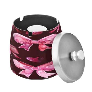 Imagem de Blueangle Cinzeiro bonito de gravata borboleta com tampa para cigarros, à prova de vento/chuva, aço inoxidável, sem fumaça, inodoro, cinzeiro para uso interno ou externo (559)