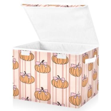 Imagem de Blueangle Caixas de armazenamento dobráveis 1 pacote, abóboras com laços, cestas de armazenamento com tampas e alça para casa, quarto, armário e escritório (149)