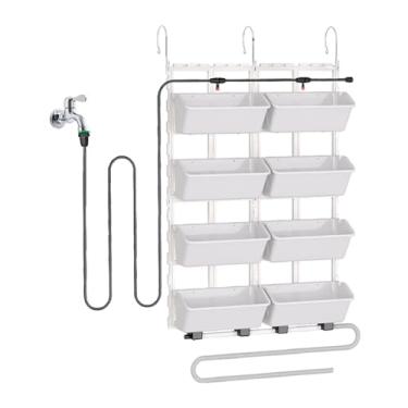 Imagem de Dualoai Vaso de parede vertical para jardim, recipiente para vasos de plantas com drenagem automática, 4 níveis, vasos suspensos para flores e vegetais, Branco