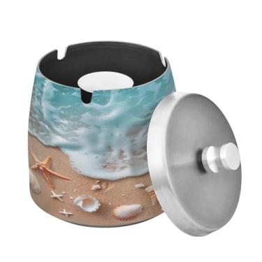 Imagem de Blueangle Cinzeiro de praia de verão com tampa para cigarros, à prova de vento/chuva, aço inoxidável, sem fumaça, inodoro, cinzeiro para uso interno ou externo (138)