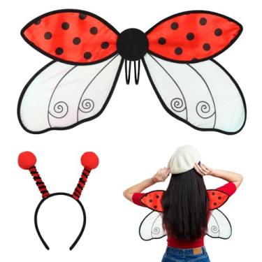 Imagem de LANGFON Asas de joaninha com alça para fantasia de besouro vermelho para mulheres vestido ajustável joaninha fantasia asas com faixa de cabeça para meninas crianças festa de aniversário feriado adulto