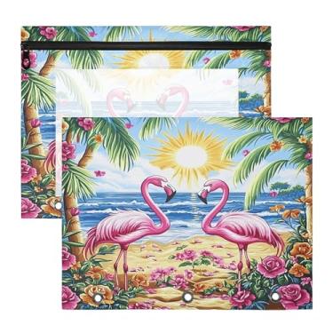 Imagem de SEHANY Pasta de lápis flamingo rosa com 3 anéis - bolsa de documentos com zíper tamanho A4 com janela transparente para sala de aula, escritório, 2 peças