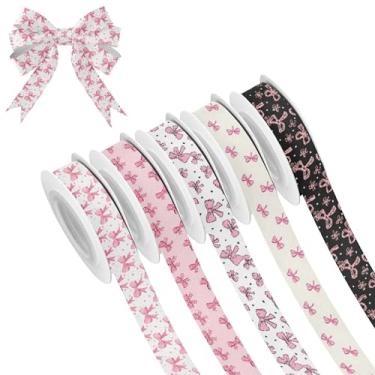Imagem de SEHANY 5 rolos de fita de Natal 0,59 polegadas 5 jardas fitas de tecido laço rosa festival fitas decorativas de Natal para embrulho de presente faça você mesmo artesanato grinalda decoração de férias