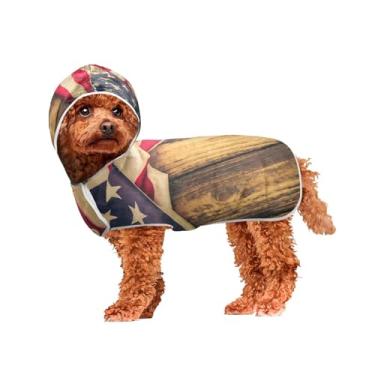 Imagem de KEEPREAL Old Mood Roupão de banho com bandeira americana para secar cães, material de microfibra, secagem rápida, super absorvente, roupão de banho para cães com coleira e cintura ajustáveis