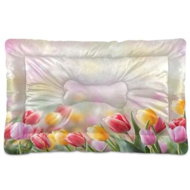 Imagem de SEHANY Cama para cães e gatos com flores silvestres coloridas com fundo antiderrapante, cama de canil, colchão macio para animais de estimação, lavável para cães pequenos, médios e grandes, gatos, 91