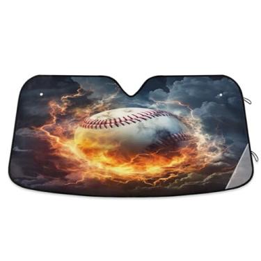 Imagem de ATTX Para-brisa de carro de bombeiro de água de beisebol 144.8 cm x 80.0 cm escudo solar universal com proteção UV, persiana de janela frontal automática dobrável para Sedans SUVs caminhões #473