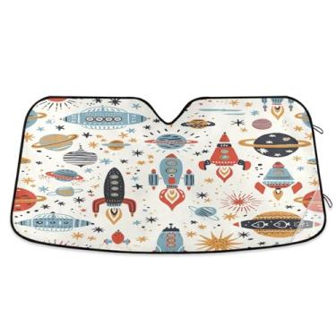 Imagem de ATTX Para-brisa de carro Cartoon Rockets 144.8 cm x 80.0 cm Escudo solar universal com proteção UV, persiana de janela frontal automática dobrável para caminhões Sedans SUVs #204