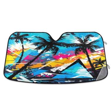 Imagem de ATTX Palmeiras tropicais pára-brisas de carro 134.6 cm x 59.7 cm escudo solar universal com proteção UV, persiana de janela frontal automática dobrável para sedãs SUVs caminhões #90