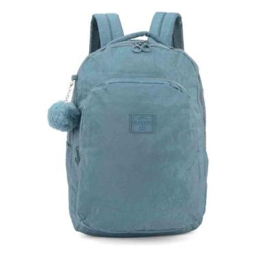 Imagem de Mochila Grande Tecido Crinkle Up4you com Chaveiro Pompom, Turquesa