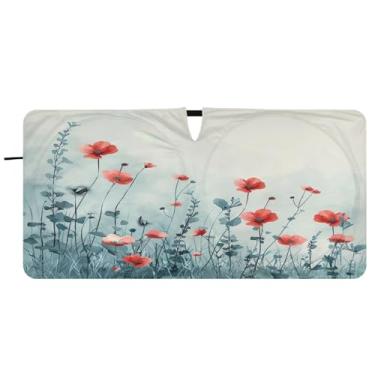 Imagem de Blueangle Aquarela flores silvestres pára-brisas sombra solar - 149.9 cm x 76.2 cm dobrável carro janela frontal blocos pára-sol raios UV viseira de sol (365)