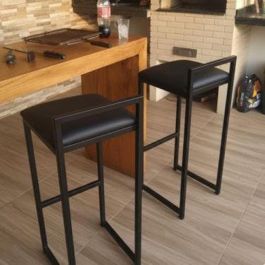 Imagem de Kit 2 Banquetas Alta Estofada Bancada Cozinha Balcão Alto Áreas Gourme