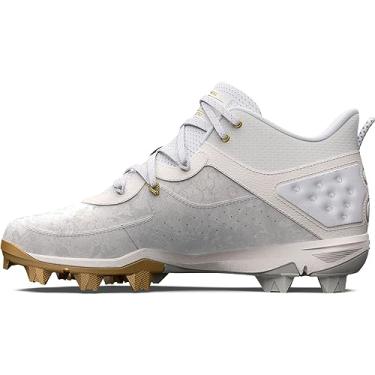 Imagem de Under Armour Tênis de beisebol masculino Harper 8 Mid Rm, (100) Branco/Branco/Ouro Metálico, 13