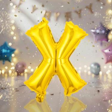Imagem de Balões grandes de letras douradas X de 81 cm, balões Mylar Xlphabet preenchidos com hélio para festas de aniversário e decorações de aniversário, suprimentos de decoração de festa de ouro grande
