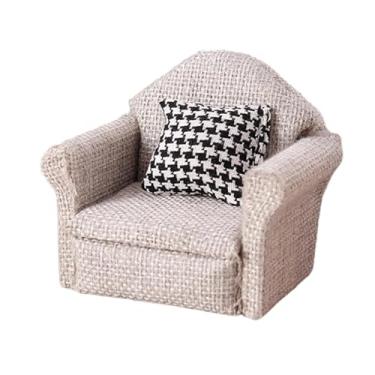 Imagem de Dynwave Miniatura de sofá individual, mini sofá de brinquedo infantil, realista, faça você mesmo, mini poltrona de tecido para casa de bonecas em escala 1/12, Cinza Claro