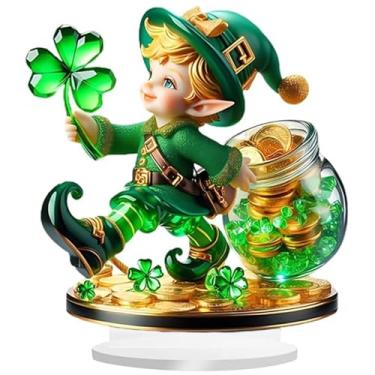 Imagem de St Patricks Day Leprechaun Figurines Decorations Irish Shamrock St. Patricks Leprechaun Statue Clover Acrylic Resin Figurine Gifts for Spring Home Indoor Table Desk Shelf Holiday Decor 7.51x7.87in