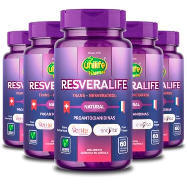 Imagem de Kit 5 Trans Resveratrol Resveralife Unilife 60 Cápsulas