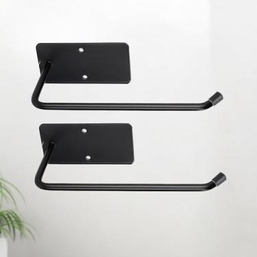 Imagem de Suporte de toalha de papel sob armário de 2 peças – suporte autoadesivo, suporte de parede de aço inoxidável preto para cozinha, banheiro, despensa, trailer e escritório