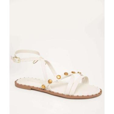 Imagem de Sandália Feminina Rasteira Tiras Tachas-83072 - NARA MARTINS, Off whit