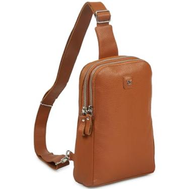 Imagem de Wise Owl Accessories Bolsa tiracolo de couro real para mulheres e homens, bolsa transversal no peito frontal com compartimentos para cartão de crédito, Cognac Nappa, 9.5" x 6.5" x 2.5"