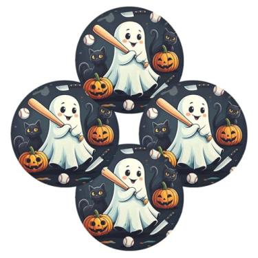 Imagem de Wassud Jogo americano conjunto de 4 tapetes redondos de taco de beisebol fantasma para cozinha e jantar tapetes laváveis resistentes ao calor para decoração de mesa 39 cm