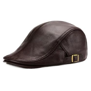 Imagem de uhyOHF Boné masculino liso, boinas de couro, chapéu de jornaleiro, chapéu de caça para homens, boné de beisebol casual outono inverno (marrom-G