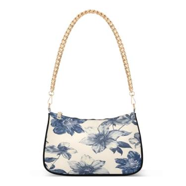 Imagem de CEBUGI Bolsas transversais para mulheres, bolsa de ombro com flores vintage, bolsa clutch elegante com alça de corrente