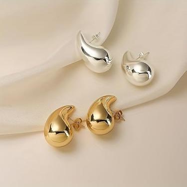 Imagem de Conjunto de 4 brincos de gota, 2 pares de brincos em formato de gota em tom prata brilhante e dourado, design simples e delicado para uso diário ou ocasiões especiais, perfurado