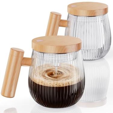 Imagem de Mihoho Conjunto de 2 peças de caneca de café elétrica com agitação automática, caneca de mistura de 400 ml, alta velocidade adequada para café/leite/proteína em pó, liquidificador de vidro com
