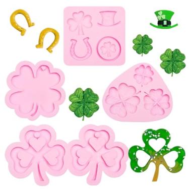 Imagem de Moldes de silicone de trevo de quatro folhas, molde de bolo do dia de São Patrício para decoração de bolos de fondant, topo de cupcake, pasta de goma de chocolate, doces, argila de polímero