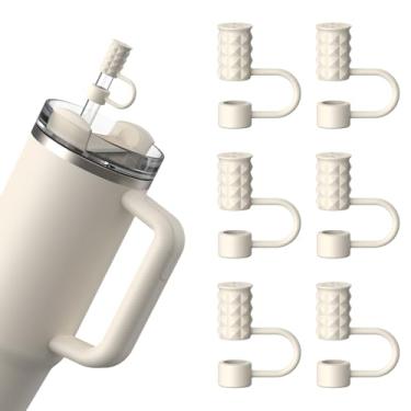 Imagem de 6 peças de tampas de palha de silicone de 10 mm compatíveis com Stanley Cup 40 e 850 g, tampas de palha reutilizáveis à prova de poeira para copo com alça, luz das estrelas