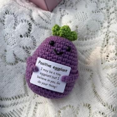 Imagem de Mini Positive Crochet Eggplant Collectible-Figurines – Inspirational Birthday Gifts for Women, Friends, and Sisters | Cute Emotional Support Gift for Him & Her, Coworker or Teacher Appreciation