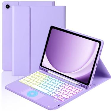 Imagem de MePadKey Capa com teclado Touchpad para Samsung Galaxy Tab A11 Plus/A9 Plus 2025/2023 de 11 polegadas, teclado de carregamento tipo C com luz de fundo de 7 cores com suporte para lápis, compatível com