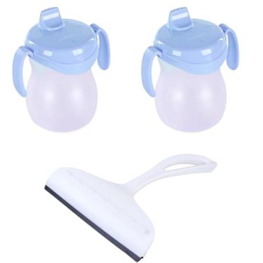 Imagem de Kit 1 Rodo de pia Branco e 2 Garrafa Plástica Infantil Azul 310ml