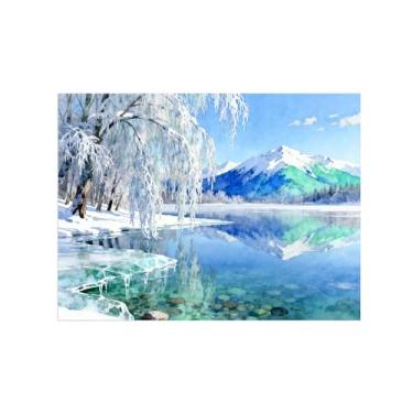 Imagem de Arte de parede paisagem imagem em tela - árvore de montanha de inverno lago - decoração moderna - impressões de pintura para sala de estar quarto 30 x 40 cm 12 x 16 polegadas sem moldura