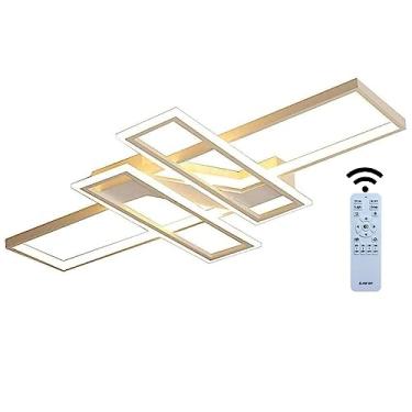 Imagem de Luminária de teto LED moderna e dimerizável J. SUNUN, 85W, com controle remoto, design retangular, para quarto, sala de estar, restaurante, iluminação interna, metal e acrílico, 120×80×9CM.