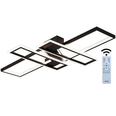 Imagem de Luminária de teto LED moderna e dimerizável J. SUNUN, 60W, com controle remoto, design retangular, para quarto, sala de estar, restaurante, iluminação interna em metal acrílico, 90×60×9cm.