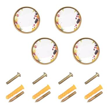 Imagem de Qilmy Maçanetas coloridas para armário de frutas e legumes, pacote com 4, 32 mm, puxadores redondos de gaveta de acrílico e metal com parafusos para armários de cozinha, armário, decoração de móveis