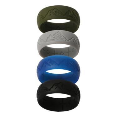 Imagem de OIDEA Conjunto de alianças de casamento masculinas de silicone: design ergonômico respirável de arco interno padrão de montanha alianças de casamento de noivado de borracha, Silicone, Sem pedra