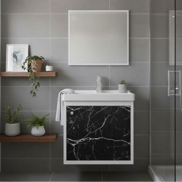 Imagem de Kit Armário para Banheiro 40cm MDF com Cuba + Espelheira - Veneto Preto