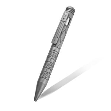 Imagem de Hamans Caneta Bolt Action de liga de titânio de 12,8 cm, recarregável, compatível com ferramenta de escrita retrátil Parker Refil, com aderência texturizada requintada e clipe de bolso (pedra lavada)