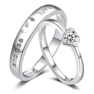 Imagem de Par Aliança Compromisso Casal Duplo Amor Eterno Banhado Prata Ajustável(Prateado)